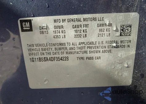 2013 Chevrolet Malibu 1Ls из США, поврежденный, VIN 1G11B5SA4DF354228